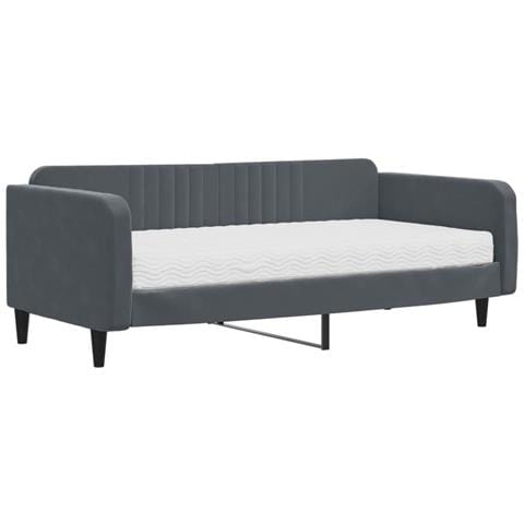 Divano Letto Con Materasso Grigio Scuro 100x200 Cm In Velluto - Foto 2