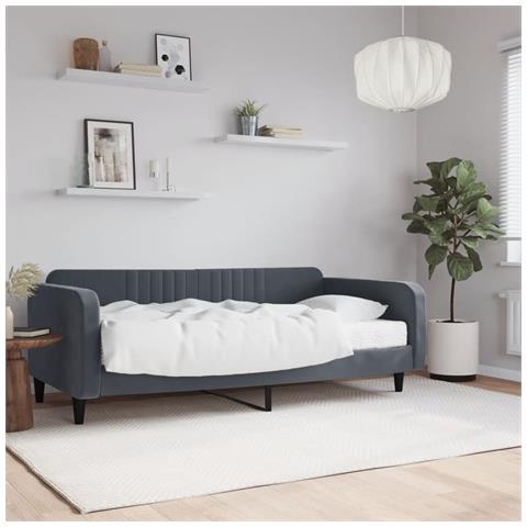 Divano Letto Con Materasso Grigio Scuro 100x200 Cm In Velluto - Foto 1