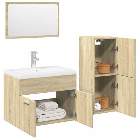 Set Mobili Da Bagno 4 Pz Rovere Sonoma In Legno Multistrato - Foto 1