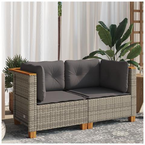 Divani Angolari Da Giardino Con Cuscini 2pz Polyrattan Grigio - Foto 2