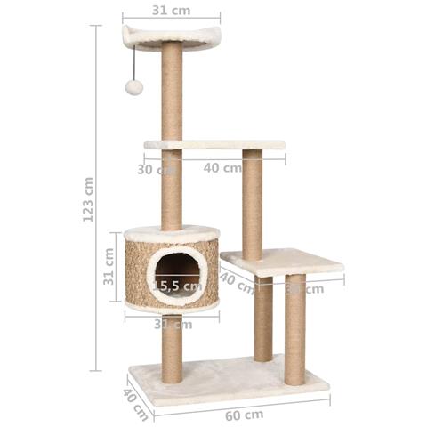 Albero Per Gatti Con Palo Tiragraffi 123 Cm In Giunco - Foto 8