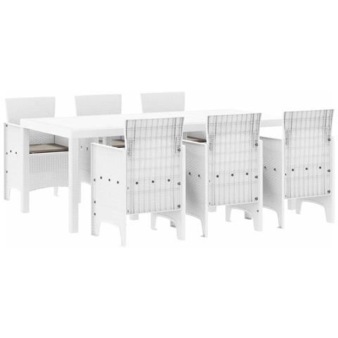 Set da Pranzo per Giardino da 7 Pezzi con Cuscini Bianco Polyrattan - Foto 1