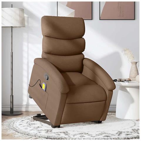 Poltrona Alzapersona Massaggiante Reclinabile Marrone Tessuto - Foto 2