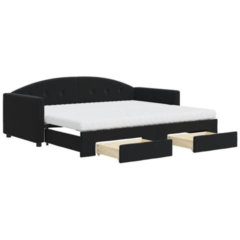 Divano Letto Estraibile con Cassetti Nero 90x190 cm in Velluto - Foto 1