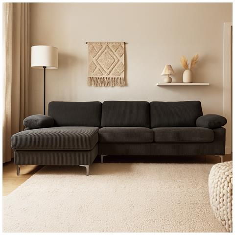 Galway Divano Angolare 4-5 Posti Chaise Longue Sinistra Velluto A Coste Grigio Antracite - Foto 5