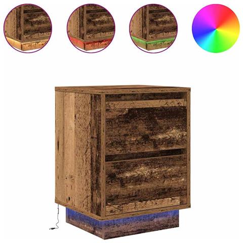 Comodino con Luci LED Legno Antico 38x34x50 cm - Foto 1