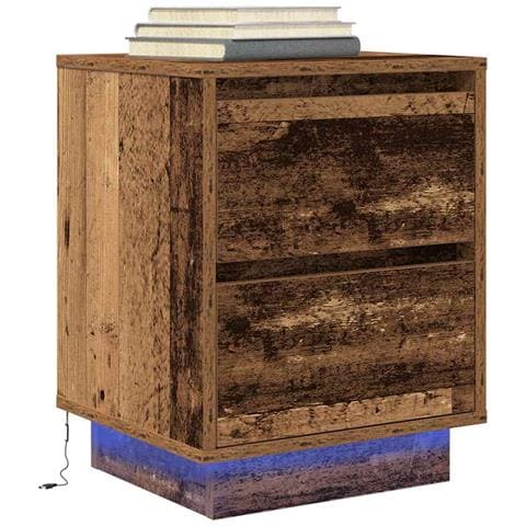 Comodino con Luci LED Legno Antico 38x34x50 cm - Foto 2