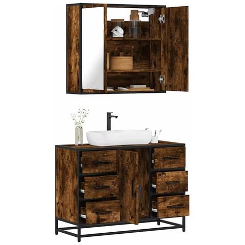 Set Mobili da Bagno 2 pz Rovere Fumo in Legno Multistrato - Foto 2