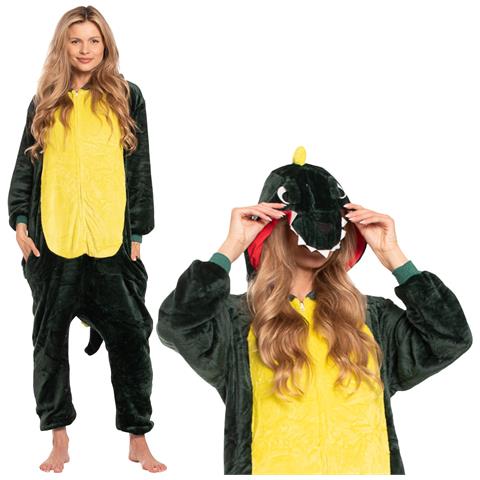 Pigiama Da Donna Tuta Intera Kigurumi Onesie Dinosauro Verde 145-155 Cm S - Foto 1