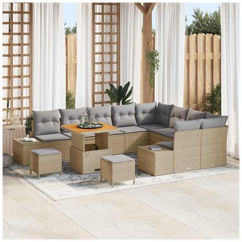 Set Divano da Giardino con cuscino 12 pcs Beige e Grigio Chiaro - Foto 2