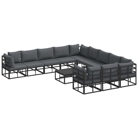 Set Divano da Giardino con cuscino 12 pcs Nero Alluminio - Foto 1