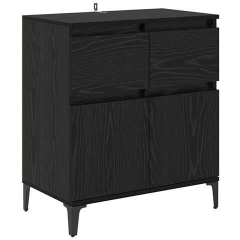 Credenza con cassetto Rovere Nero 60 x 35 x 70 cm - Foto 1