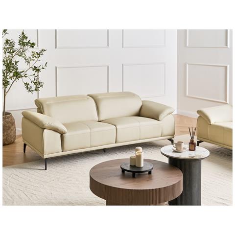 Divano 3 Posti Vejen Pelle Sintetica Beige - Foto 1