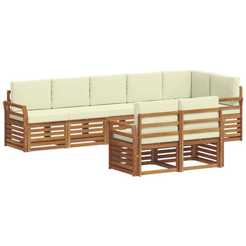 Set divani 8 pcs Naturale e Crema Legno di Acacia Massello - Foto 1