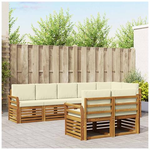 Set divani 8 pcs Naturale e Crema Legno di Acacia Massello - Foto 2