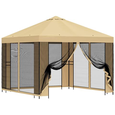 Gazebo da giardino con pareti laterali 3 x 3 m Crema - Foto 1