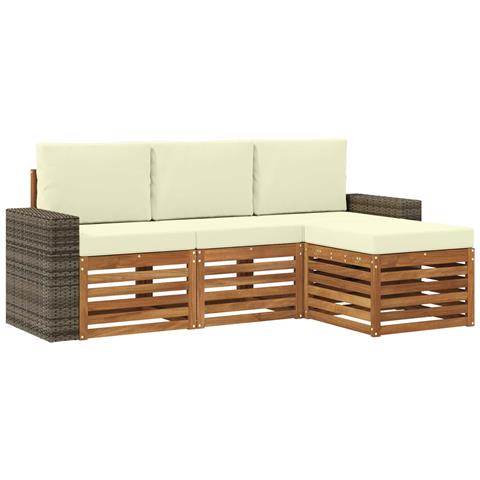 Set di divani da esterno con cuscino 4 pcs Naturale e Crema - Foto 1