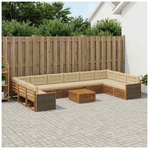 Set divani con cuscino 11 pcs Legno di Acacia Massello - Foto 2