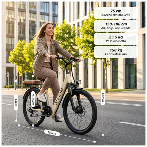 24 Pollici Bicicletta Elettrica Urbana per Adulti SU7 Batteria 36V 13Ah Shimano 7 Velocità Display LCD con sblocco NFC 250W 25KM /H 30-60km E-Bike Beige per Uomo e Donna - Foto 7