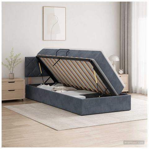 Letto con Contenitore Grigio Scuro 90 x 190 cm Velluto - Foto 2