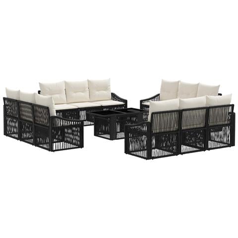 Set Divano da Giardino 13 pz Nero e Bianco Crema polyrattan - Foto 1