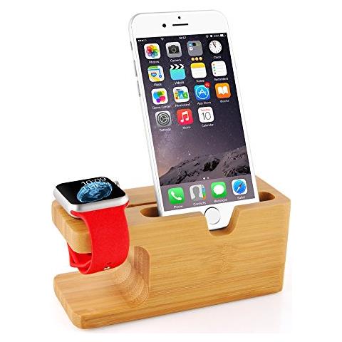Docking Station - Stazione Di Ricarica In Vero Legno Di Bambù - Compatibile Con Tutti I Telefoni Cellulari E Gli Smartwatch - Foto 1