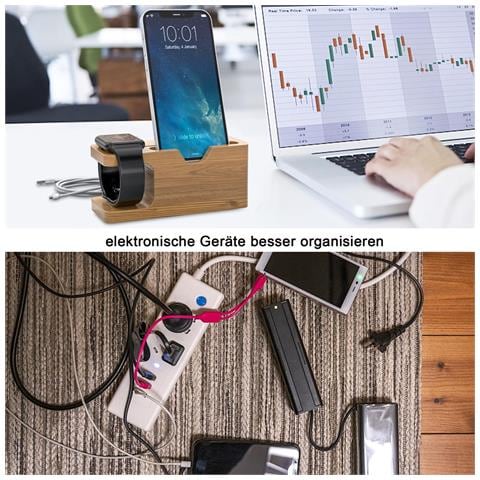 Docking Station - Stazione Di Ricarica In Vero Legno Di Bambù - Compatibile Con Tutti I Telefoni Cellulari E Gli Smartwatch - Foto 9