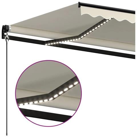 Tenda da Sole Retrattile Manuale con LED 600x350 cm Crema - Foto 7