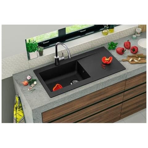 Lavello Da Incasso In Resina Lierra 1000x500mm 1 Vasca Grande - Nero - Manifattura Francese - Foto 2