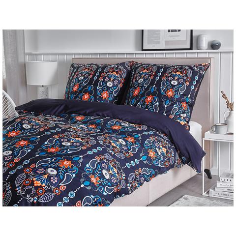 Set Copripiumino In Cotone Satinato 155 X 220 Cm Blu Scuro Madrona - Foto 1