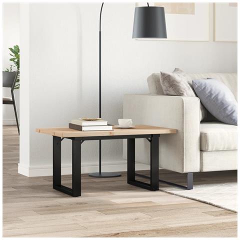 Tavolino Salotto Telaio A O 80x50x40,5cm Massello Pino E Ghisa - Foto 3
