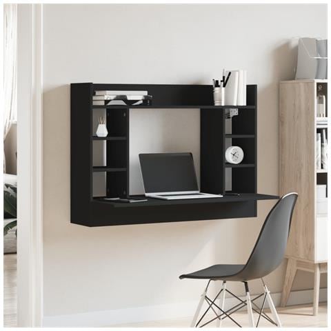 Scrivania A Parete Nera 105x48x75 Cm In Legno Multistrato - Foto 3