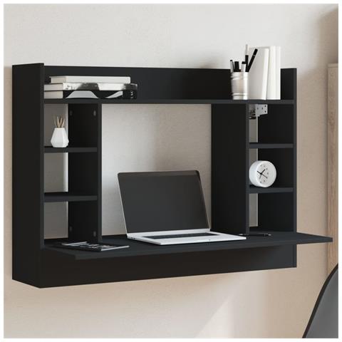 Scrivania A Parete Nera 105x48x75 Cm In Legno Multistrato - Foto 1