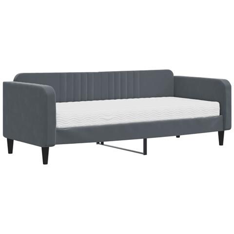 Divano Letto Con Materasso Grigio Scuro 90x200 Cm In Velluto - Foto 2
