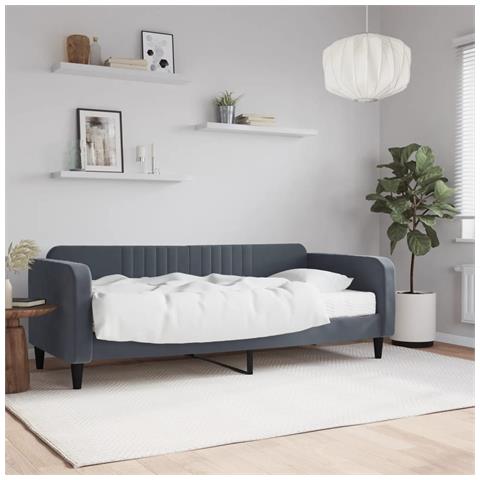 Divano Letto Con Materasso Grigio Scuro 90x200 Cm In Velluto - Foto 1