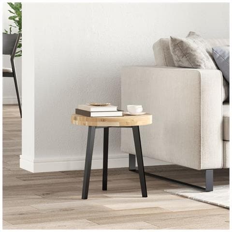 Piano Tavolo Rotondo 40x4 Cm In Legno Massello Di Acacia - Foto 3