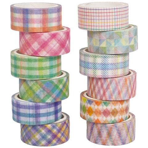 Set Di 12 Rotoli Di Nastro Adesivo Washi A Quadri E Righe Multicolor1 - Foto 1