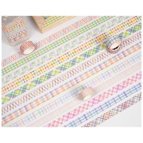 Set Di 12 Rotoli Di Nastro Adesivo Washi A Quadri E Righe Multicolor1 - Foto 7