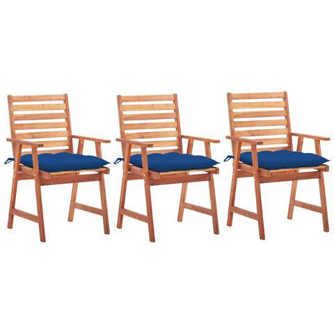 Sedie Da Pranzo Da Esterni Con Cuscini 3 Pz Massello Di Acacia - Foto 2