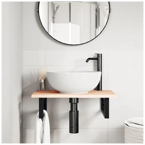 Ripiano A Parete Per Lavabo In Acciaio E Massello Di Rovere - Foto 2