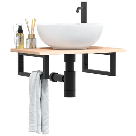 Ripiano A Parete Per Lavabo In Acciaio E Massello Di Rovere - Foto 8