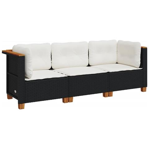 Divano Da Giardino A 3 Posti Con Cuscini Nero In Polyrattan - Foto 1