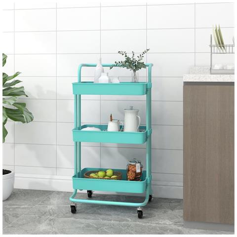 Carrello Da Cucina 3 Ripiani Turchese 42x35x85 Cm Ferro E Abs - Foto 7
