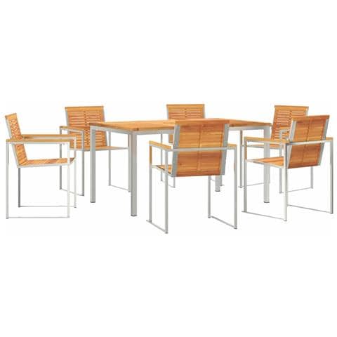 Set da Pranzo per Giardino da 7 Pezzi in Legno Massello di Acacia, Tavolo da Pranzo All'aperto  180x90x75 cm in Legno Massello di Acacia - Foto 1