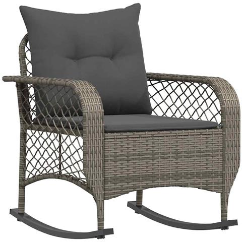 Sedia a Dondolo da Giardino con Cuscini in Polyrattan Grigio - Foto 1