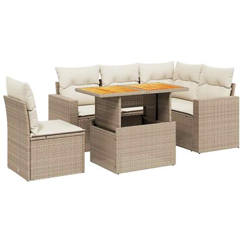 Set Divano da Giardino 6 pz con Cuscini Beige in Polyrattan - Foto 1