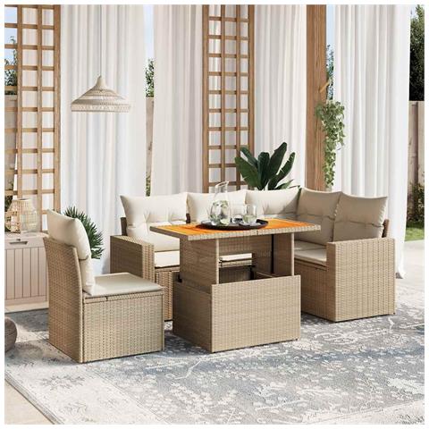 Set Divano da Giardino 6 pz con Cuscini Beige in Polyrattan - Foto 2