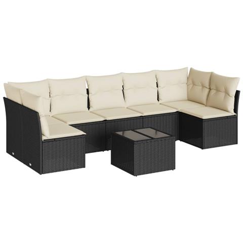 Set Divani da Giardino con Cuscini 8 pz Nero in Polyrattan - Foto 1