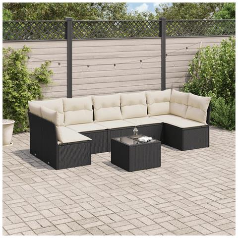 Set Divani da Giardino con Cuscini 8 pz Nero in Polyrattan - Foto 2