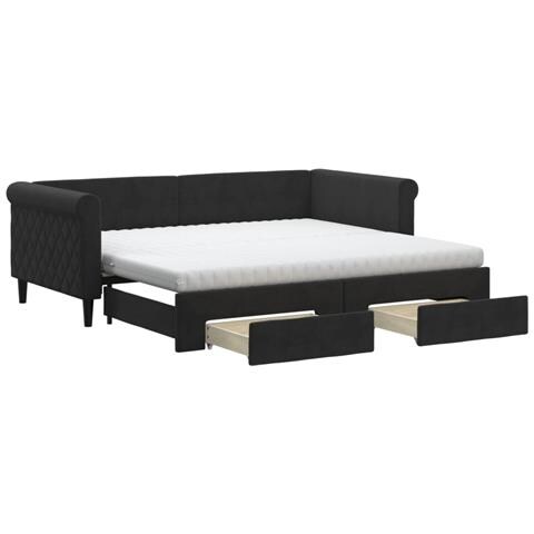 Divano Letto Estraibile con Cassetti Nero 90x190 cm in Velluto - Foto 1